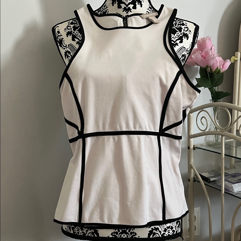 Banana Republic White Tank Top with Black Piping Accents